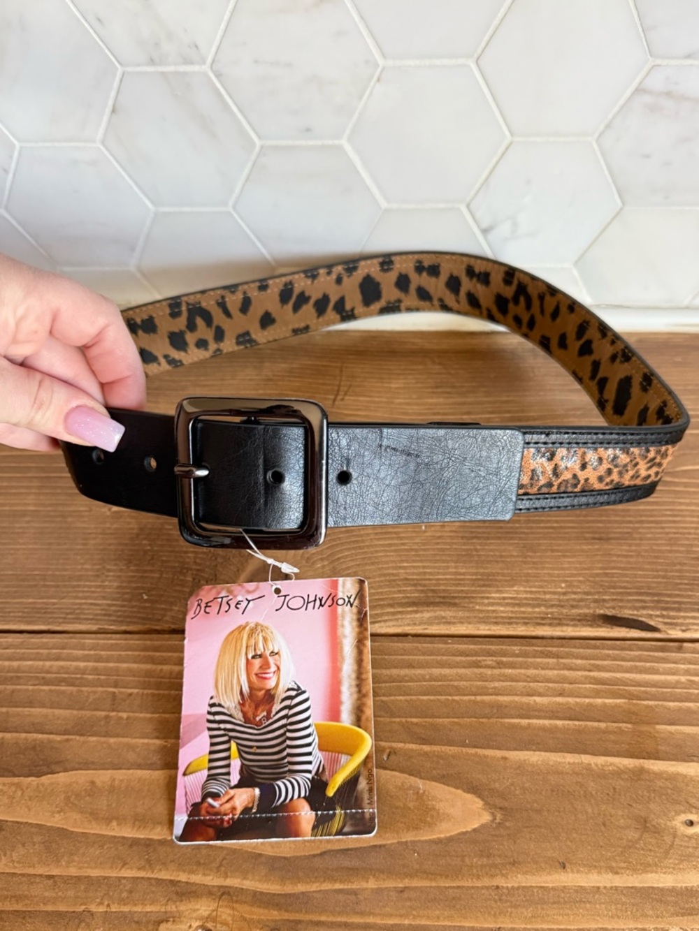 Betsey Johnson Black & Brown Leopard Belt with Black Buckle